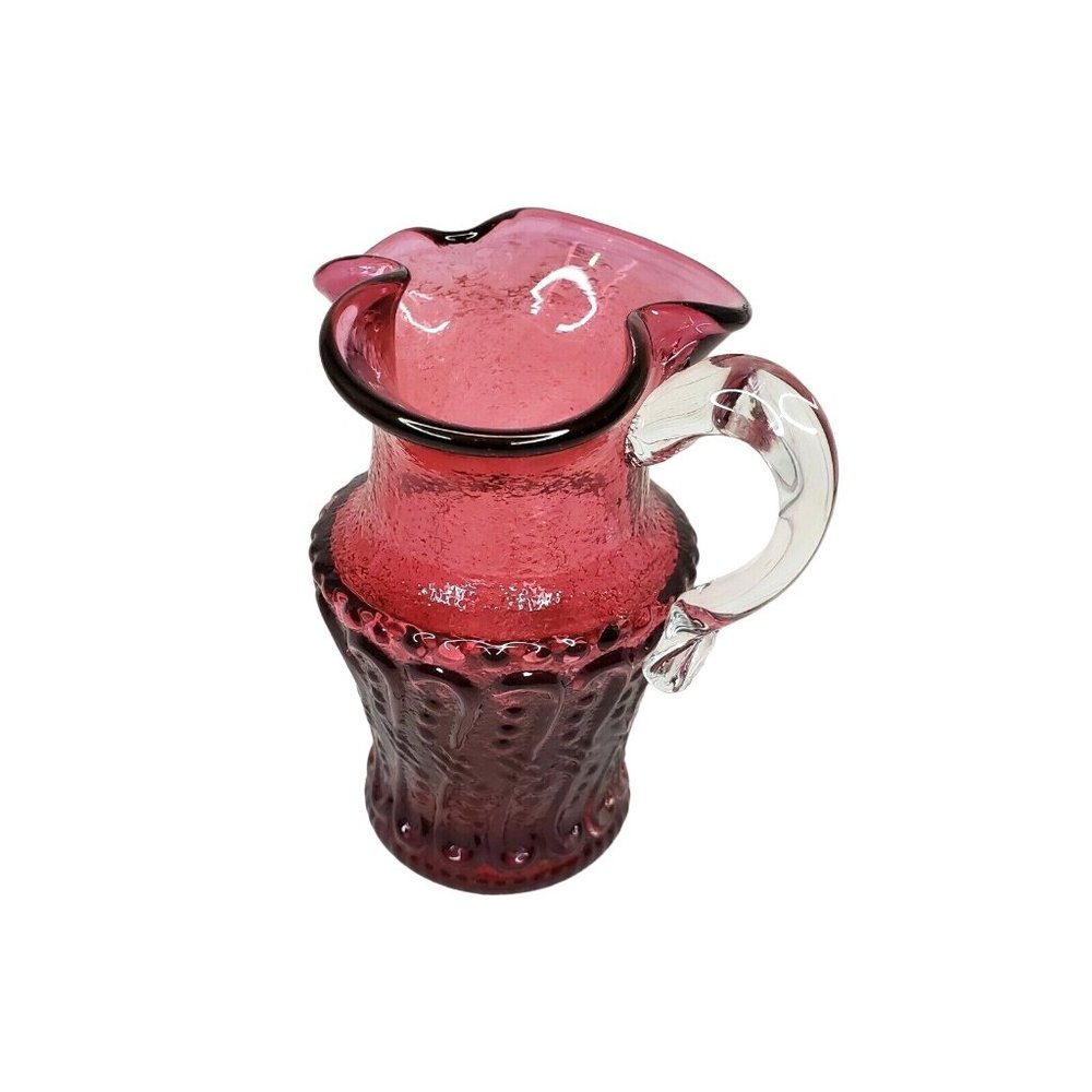 Pilgrim Cranberry Glass Ruffled Top Mini Pitcher/Creamer Shelf Sitter Home Décor
